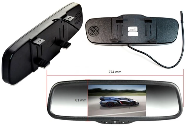 InCarTec Sladrespeil m/5" skjerm Clip-on speil med innebygget 5" skjerm 