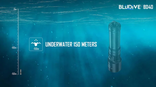 BluDive BD40 lommelykt, Vanntett 1800lm / 351 meter kastelengde 