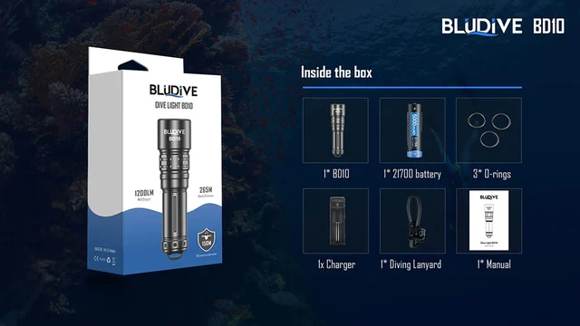 BluDive BD10 lommelykt, Vanntett 1200lm / 265 meter kastelengde 