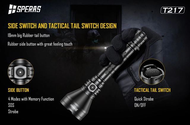 Speras T217 lommelykt i praktisk koffert 1400lm / 1400 meter kastelengde 