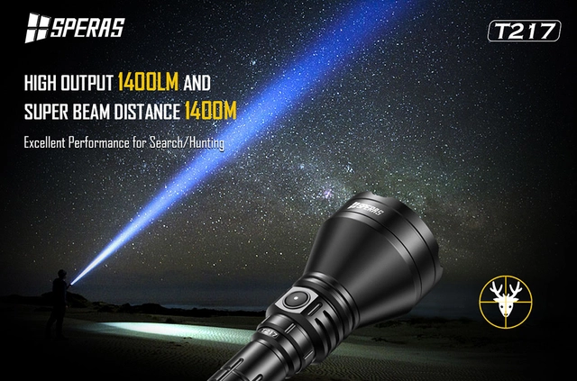 Speras T217 lommelykt i praktisk koffert 1400lm / 1400 meter kastelengde 