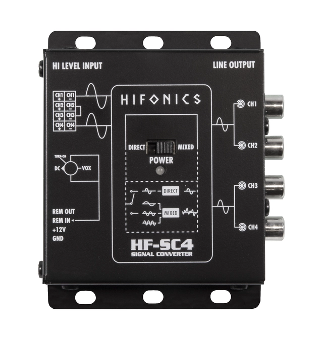 HiFonics HF-SC4-ISO høy-lav nivå adapter 4-kanals. ISO-tilkobling 