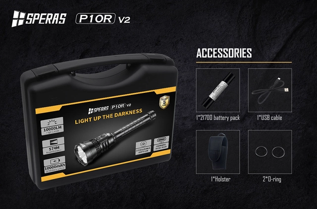 Speras P10Rv2 lykt i praktisk koffert 10.000lm / 574 meter kastelengde 