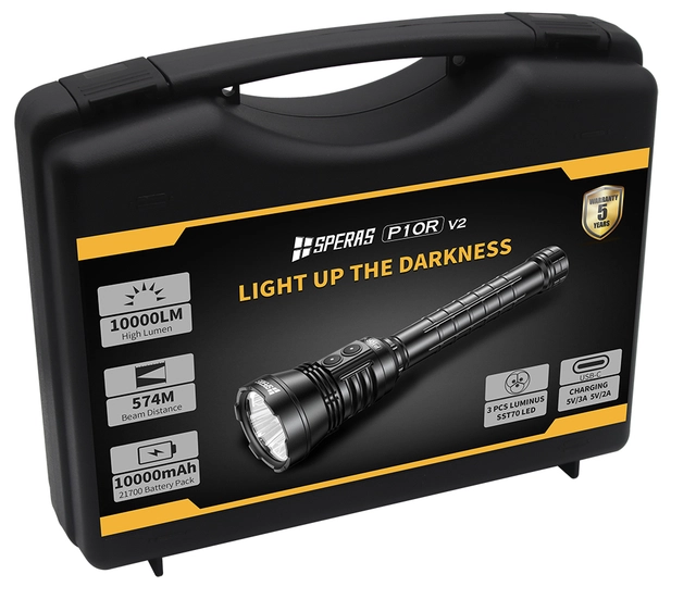 Speras P10Rv2 lykt i praktisk koffert 10.000lm / 574 meter kastelengde 