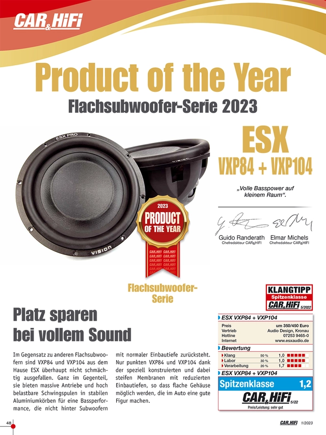 ESX VXP84 flat high-end subwoofer 600W max / 300W RMS 