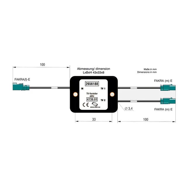 ATTB DVB-T splitter - FAKRA FAKRA (Hun) -> 2 x FAKRA (Han) 