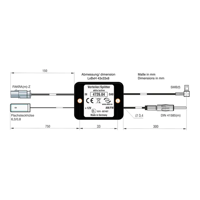 ATTB FM/DAB splitter - SMB DIN (Han) -> FAKRA (Han) 