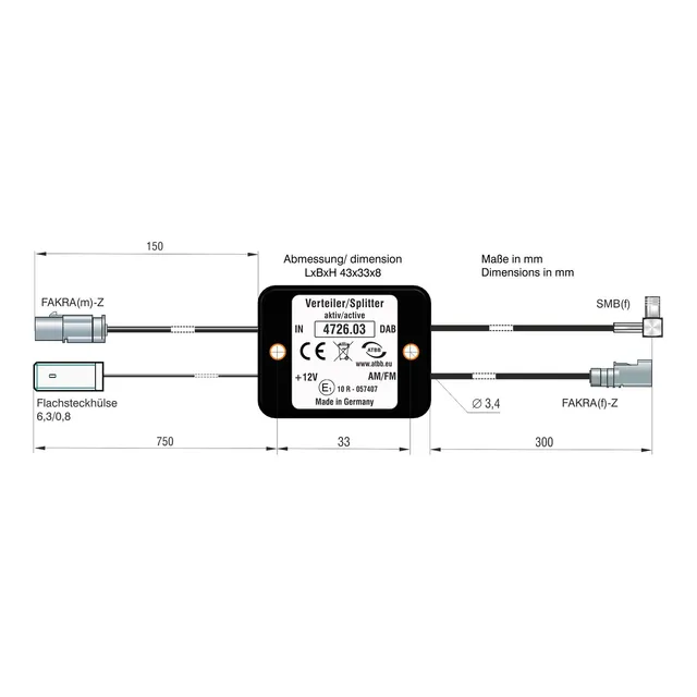 ATTB FM/DAB splitter - SMB FAKRA (Han) -> FAKRA (Hun) 