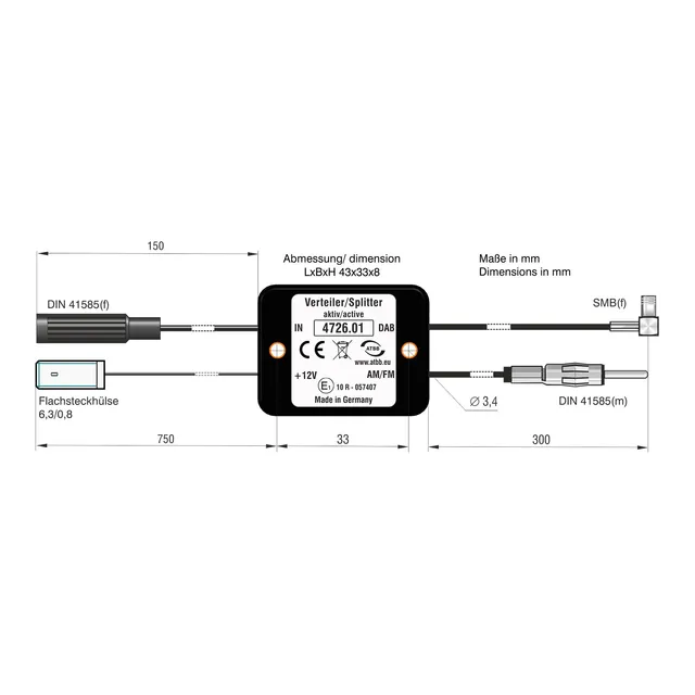 ATTB FM/DAB splitter - SMB DIN (Han) -> DIN (Hun) 