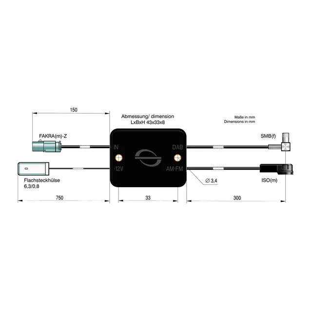 ATTB FM/DAB splitter - SMB Fakra (Han) ->ISO (Han) 