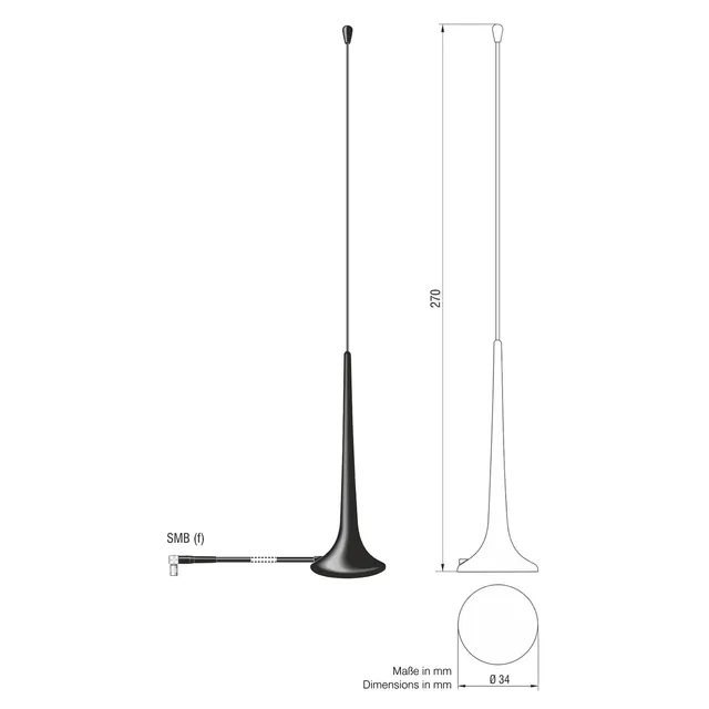 ATTB DAB-antenne - SMB For montering på tak (magnetfeste) 