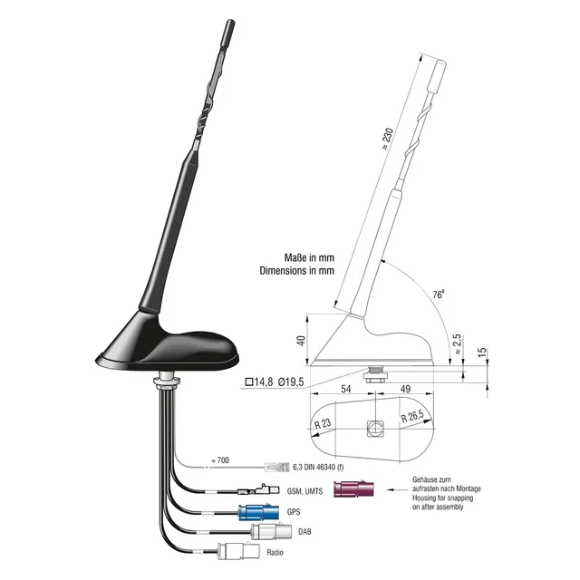 ATTB FM/DAB/GPS/GSM - Fakra Kombiantenne for montering på tak 