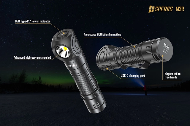 Speras M2R hode/lomme/arbeidslykt 1200lm / 125 meter kastelengde 