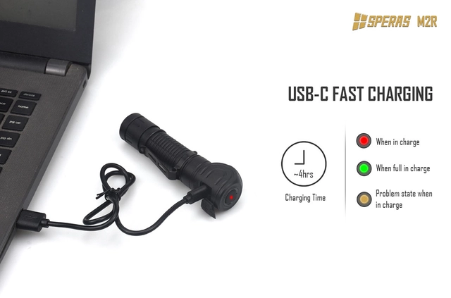 Speras M2R hode/lomme/arbeidslykt 1200lm / 125 meter kastelengde 