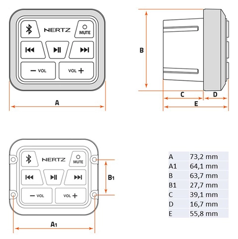 Hertz HMR BT marine Bluetooth 100% vanntett front IP67, linjeutgang 