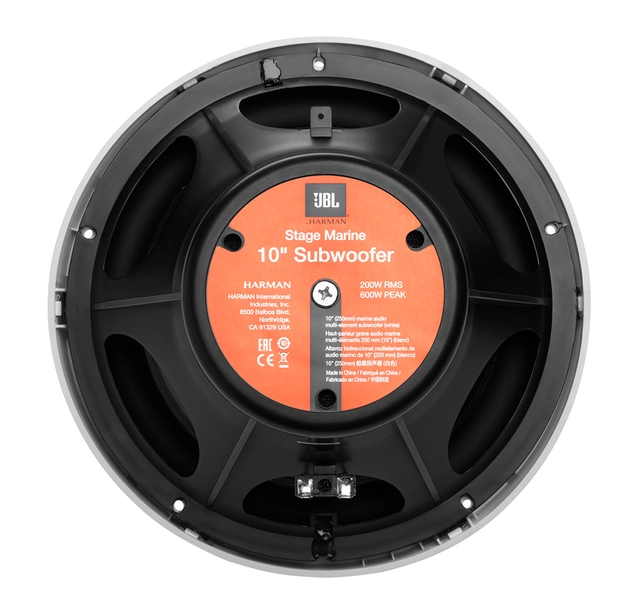 JBL Marine, 10" subwoofer hvit Sprutsikker IPx5, 600W max 